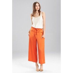 New NWT $290 Small Designer Josie Natori Silk Pants Orange Pockets Key Crop S
